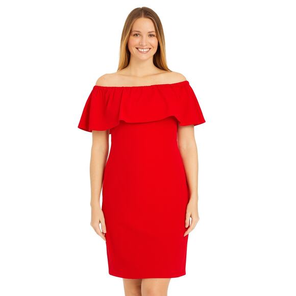 Almost Famous Women's Off-the-Shoulder Ruffle Bodycon Dress - Size Large, Red - Picture 1 of 7